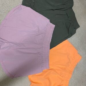 SHEIN Pastel Lilac, Dark Green & Bright Orange Athletic Shorts Trio